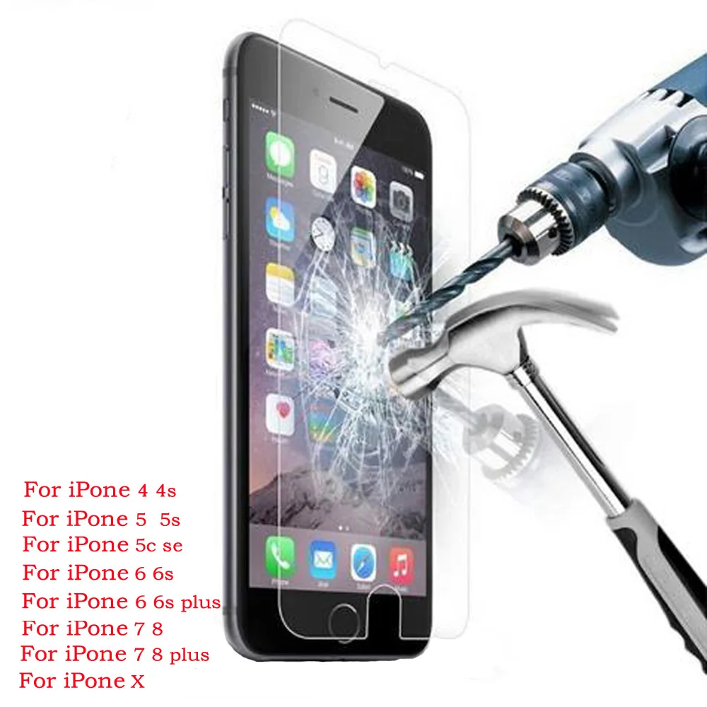 Beste 9 H gehard glas Voor iphone X 8 4 s 5 5 s 5c SE 6 6 s plus 7 plus screen protector beschermende guard film case cover gehard glas