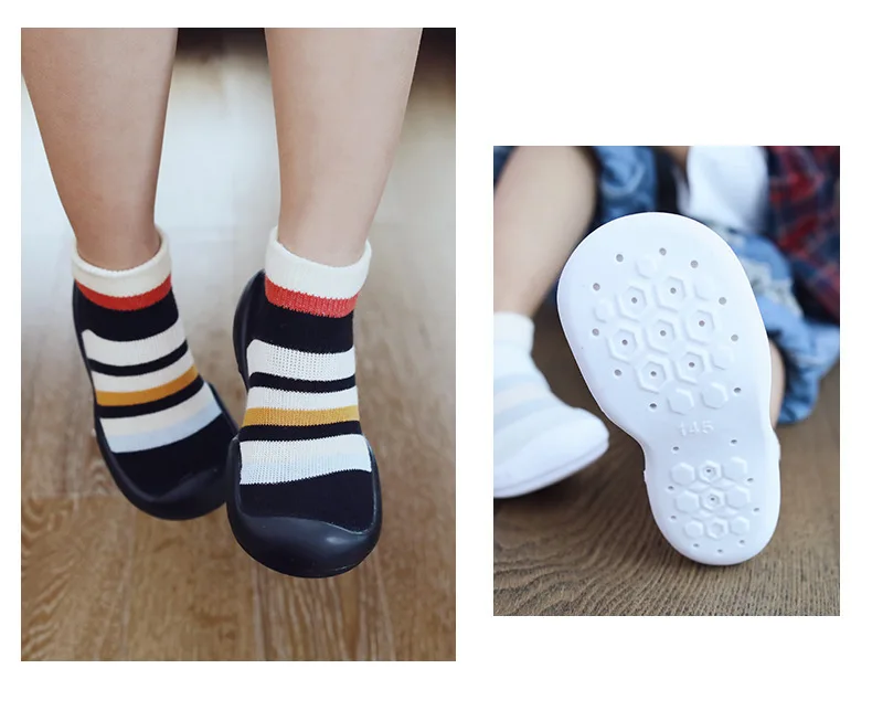 Toddlers Baby Socks Anti-slip Infant Baby Girls Sock Shoe with Rubber Soles Kids First Walker Warm boy girls First walking slipper striped Socks (11)