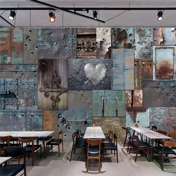 

Custom Self-Adhesive Waterproof Canvas Mural Wallpaper Retro Rusty Iron Restaurant Bar KTV Photo Wall Paper 3D Creative Frescoes