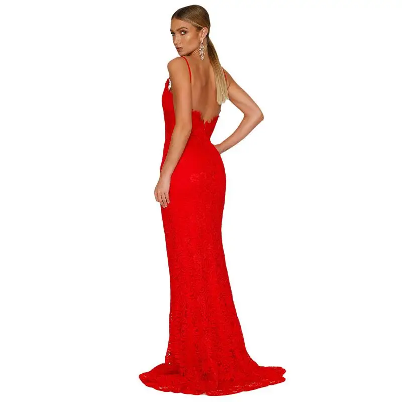 SEBOWEL 2017 Elegant Spaghetti Strap Split Long Party Dress Women Vintage Open Back Formal Dresses Sexy Lace Dress  (11)