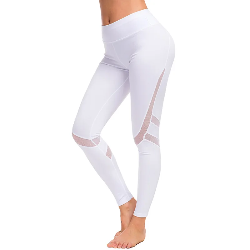 Для женщин брюки для йоги с сеткой сращивания высокая эластичность для фитнеса штаны для йоги тренажерного зала полиэстер S-2XL спортивный костюм Для женщин