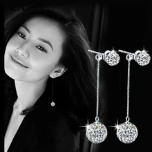 Новое поступление! 925 пробы, серебряные серьги, полный кристалл, шар, длинные кисточки, серьги-гвоздики, brincos для женщин, S-E01