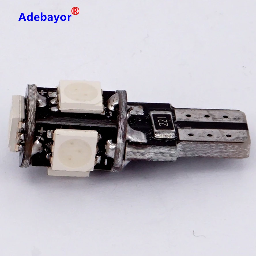 100 шт. T10 194 W5W 5 SMD 5050 Светодиодная лампа CANBUS без ошибок внутренняя автомобильная 1 Вт клиновидная боковая лампа белого, синего, красного, розового, голубого цвета