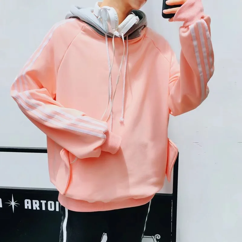 

2019 New Men's Hooded Spring Summer Fashion Striped Print Spacious Waterproof Casual Hoodies Set Head Coat Outwear SIZE M-XXL