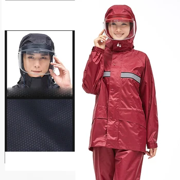 

Quality Motorcycle rider Raincoat Suit Impermeable Women/Men Helmet cap eaves Motorcycle Rainwear Hiking Fishing Rain Gear WT03