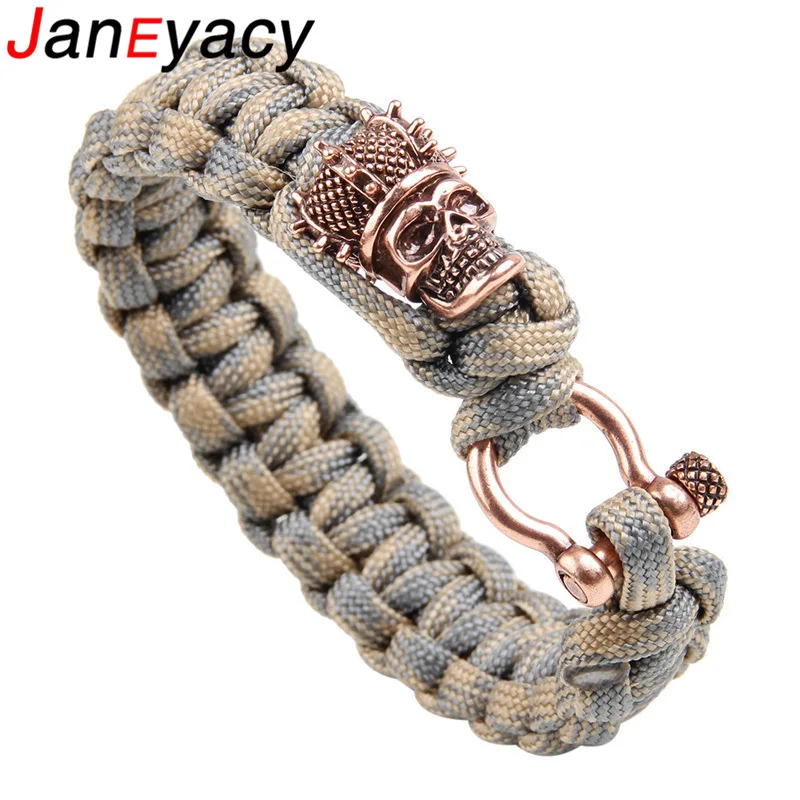 

Janeyacy New Crown Skull Bracelet Women Multifunctional Bracelet Men's Camping Outdoor Sports Survival Bracelet Hombres Pulsera