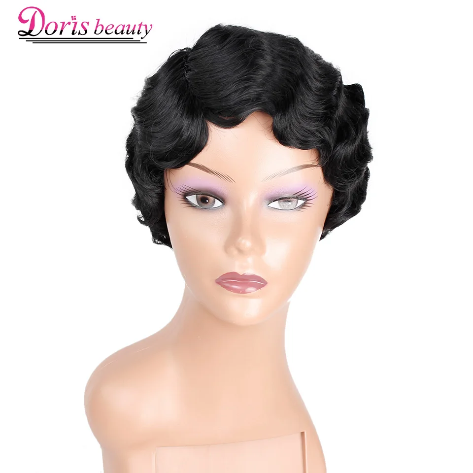 Doris beauty Ombre Короткие вьющиеся черные милые парики для женщин африканские афро волосы синтетические красные коричневые термостойкие
