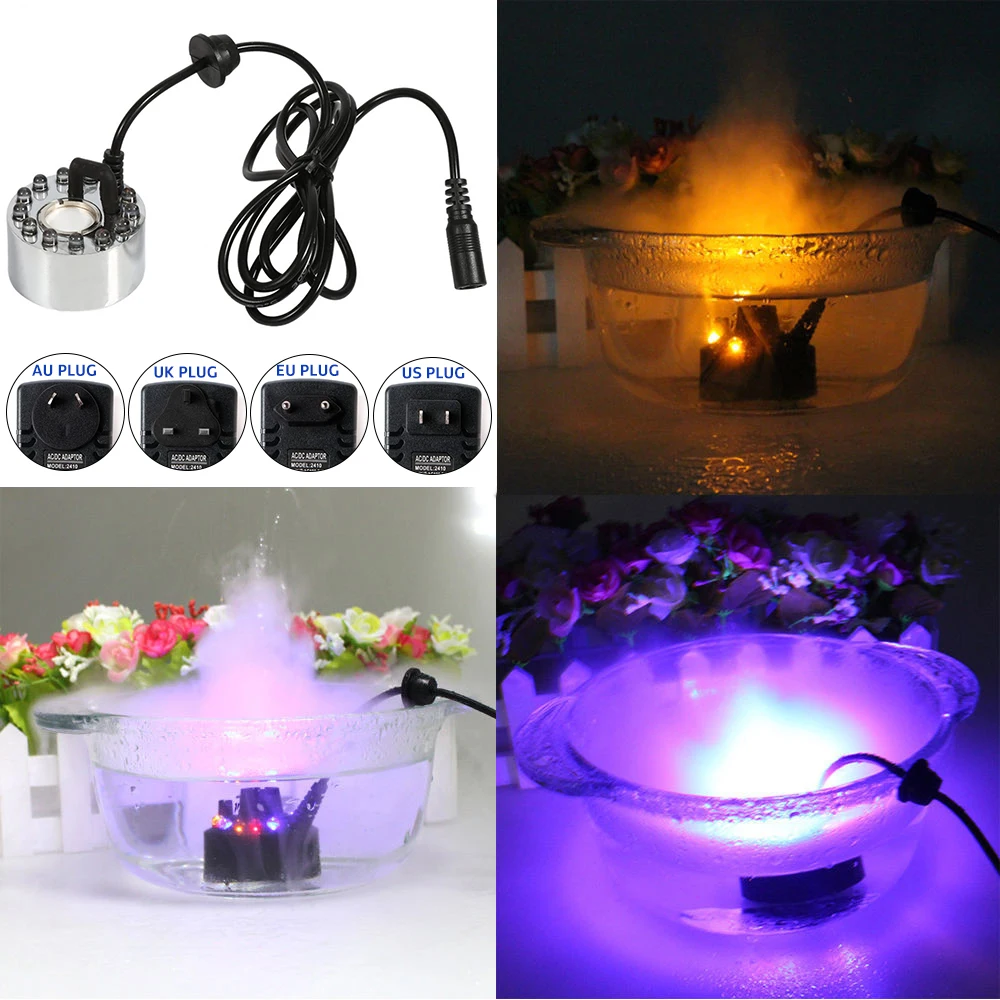 

LED Mist Maker Fogger Atomizer Air Humidifier Water Fountain Pond Fog Machine