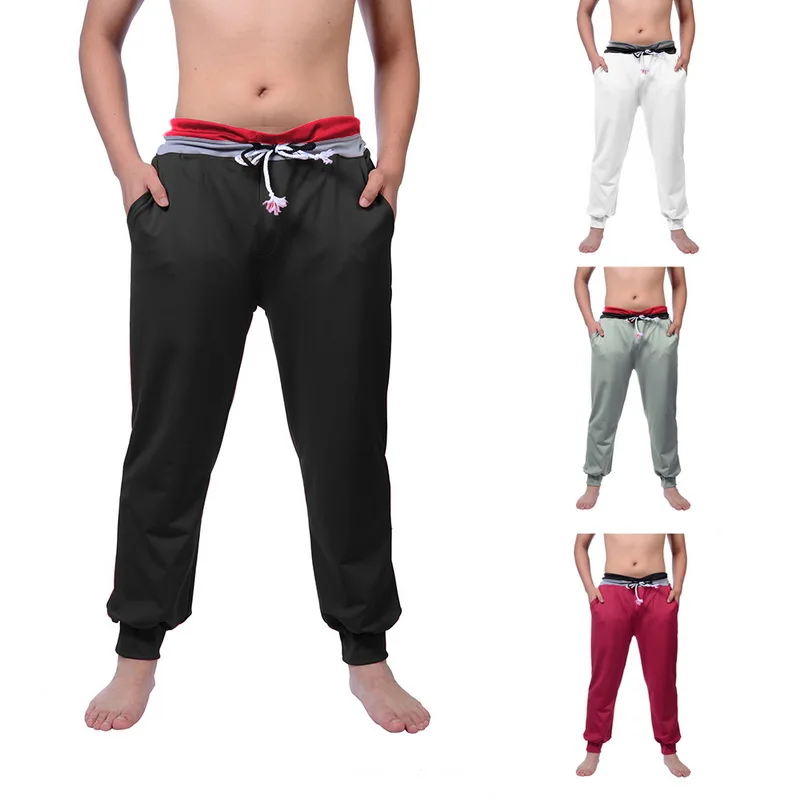 

Hot Flat Men Pencil Pants Men Drawstring Casual Solid Cargo Pants Men Elastic Waist Gym Sweatpants Seasons Loose Full Joggers