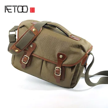 

AETOO Men's shoulder computer bags,waterproof canvas bags, retro SLR camera bags,wax-dyed canvas men's Shoulder photography bag
