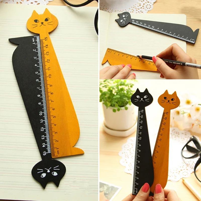

1 Piece New Cute Cat Straight Ruler Wooden Kawaii Tools Stationery Cartoon Drawing Gift Korean Office School Kitten 2 Colors