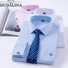 Dudalina Мужская Роскошная французская запонка, одноцветная рубашка, новая Лоскутная клетчатая рубашка с длинным рукавом, Классическая рубашка