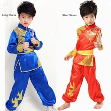 Высококачественная детская Китайская народная одежда Детский костюм Gongfu с драконом для мальчиков, костюм для выступлений кунг-фу с поясом WZM160014