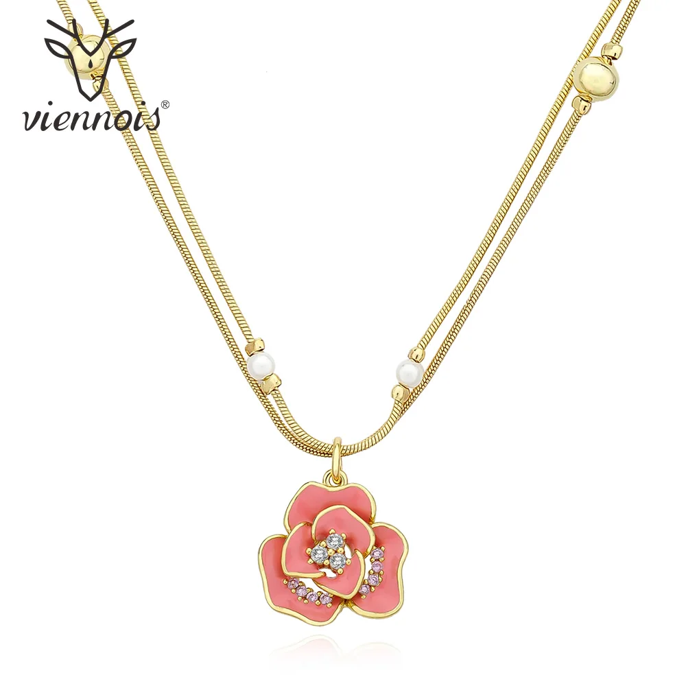 Viennois модное ювелирное изделие розовое золото цветные цветы стразы кулон