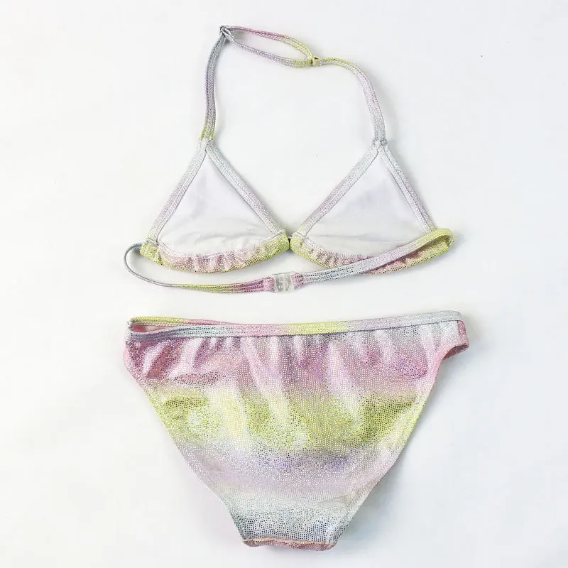 New Girl Silver Pressed Bikini Children Swimsuit Teenage Girl Two Pieces Swimwear Bling Bling Patchwork Bathing Suit Kids Bikini