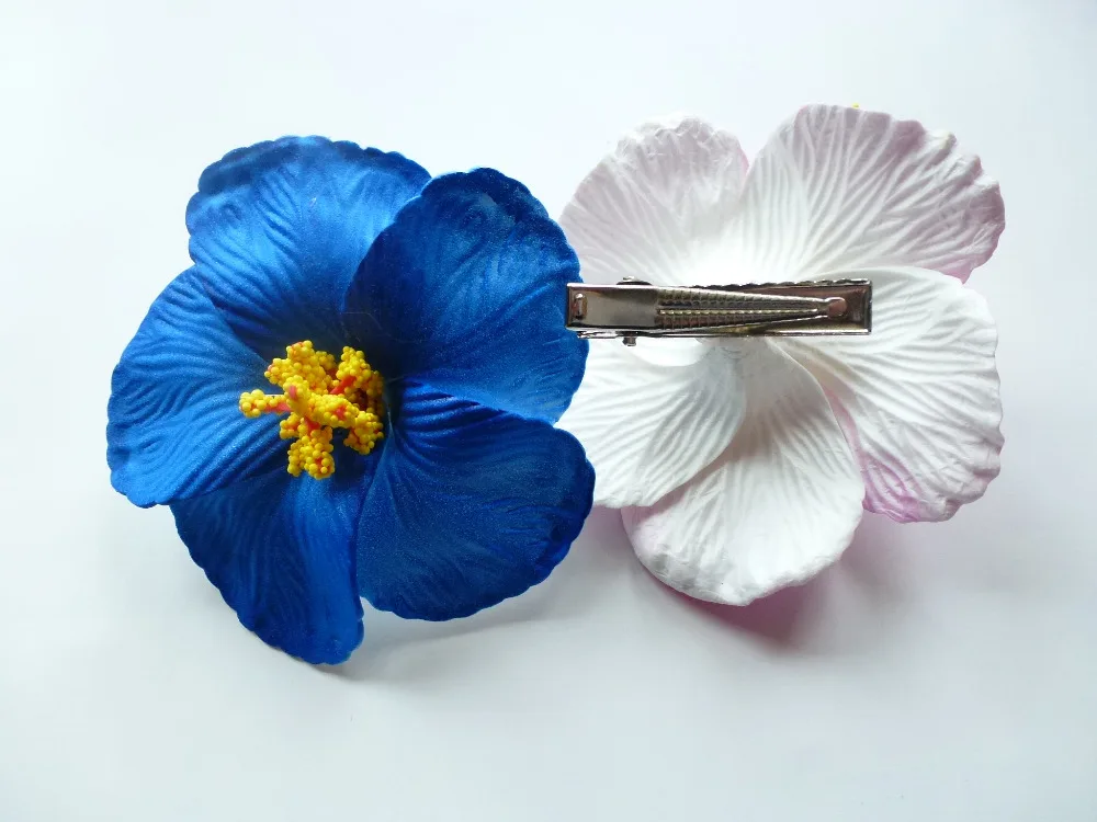 30 pcs blue Foam Hawaiian  flower  Hibiscus Flower bridal hair clip 9cm