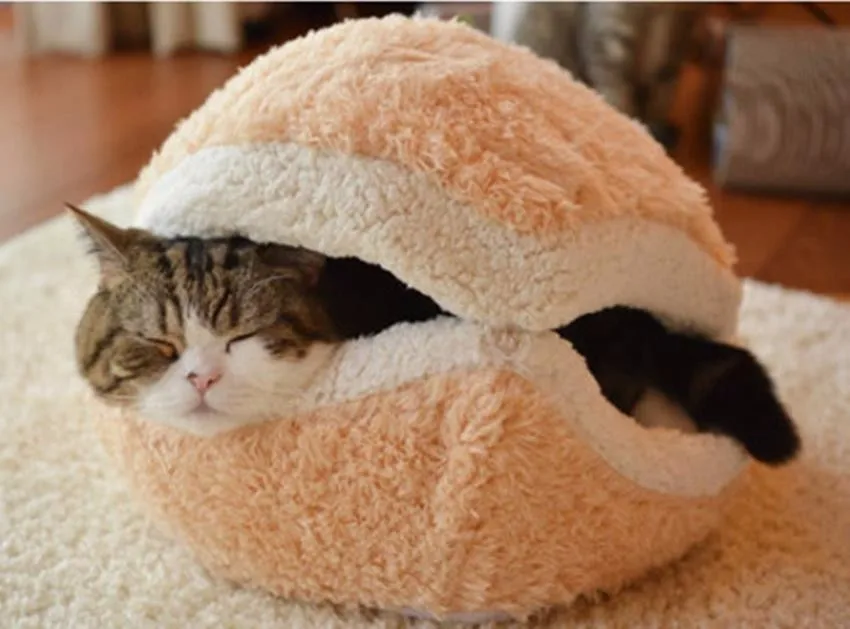 Гамбургер/бургер дом для домашних животных в форме раковины моющийся кот Кровать толще мягкая теплая будка для собаки хлопок кошка спальный мешок с водонепроницаемым