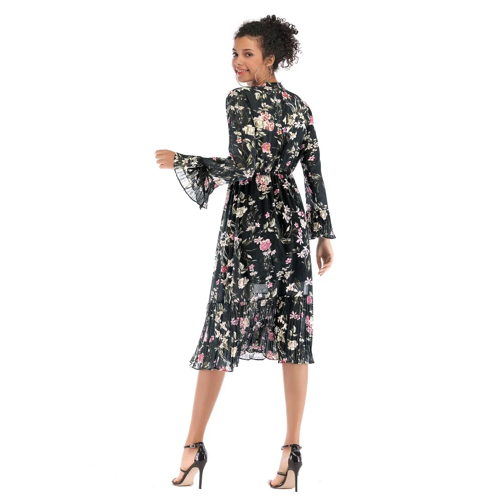 New Spring O-neck A-line Lace Hem Long Sleeve Solid Elegant Lace Dress Women Fashion Dress Party Vestidos