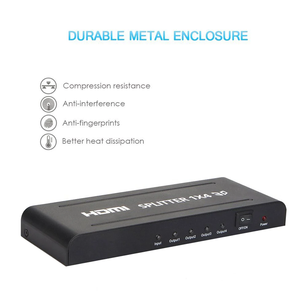Aikexin 4 Way HDMI Splitter 4 Port Video Splitter 1x4 HDMI Switch Switcher 1 input 4 Output for HDTV DVD PS3 Xbox