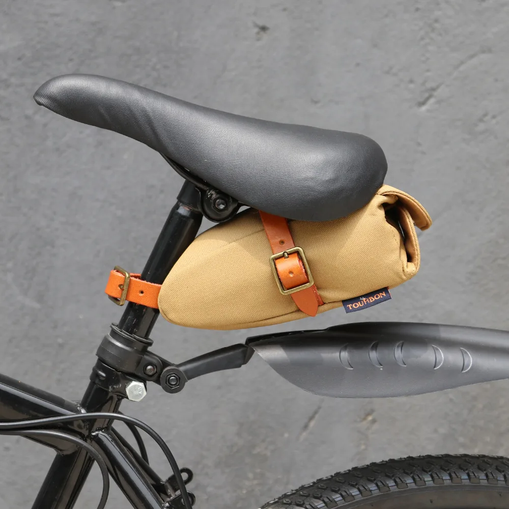 Bike Rear Bag Saddle Pouch Tools Storage MTB Tail Case Navy Blue Canvas-TOURBON 