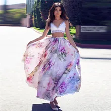 Модная женская шифоновая юбка макси в стиле бохо Летняя женская летняя с высокой талией пляжная длинная юбка качели вечерние цветочные юбки с принтом