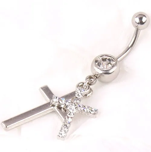 1 pc fashion new women belly button rings piercing navel ring 316L stainless steel crystal cross body pircing jewelry for lady