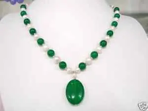 

White Cultured Pearl & Emerald Necklace