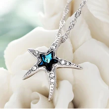 925 estrellas de Mar de Plata Colgante de Collar de Cristal Azul de Austria Colgantes Collares Joyería Fina
