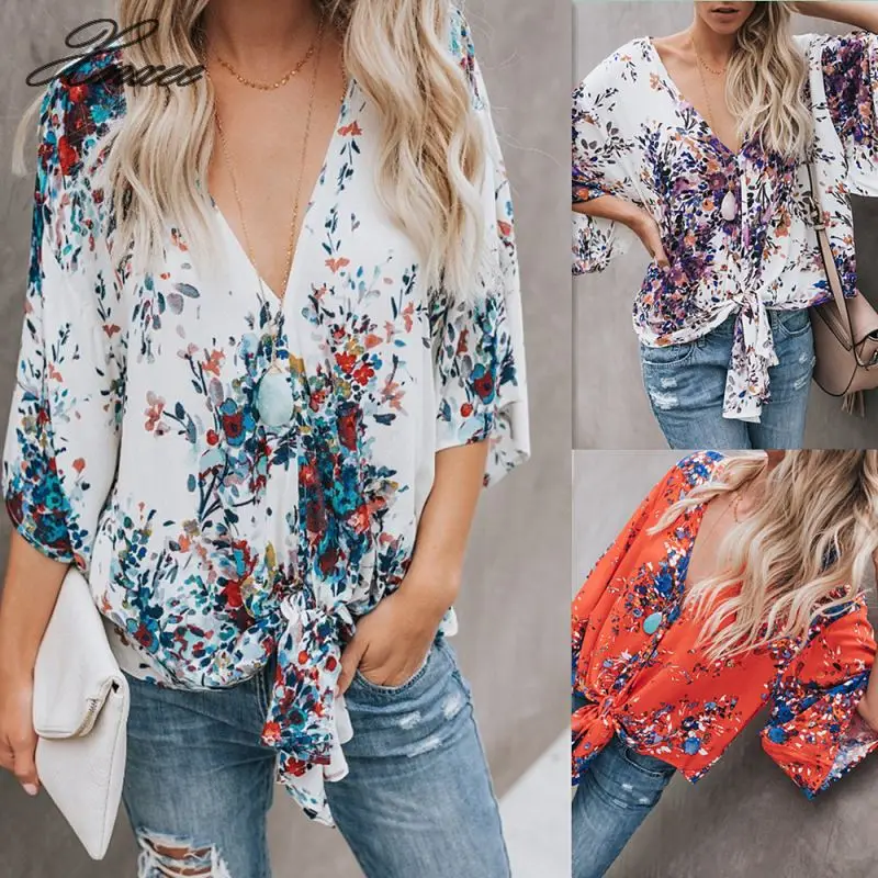 

2019 Women Top Printed Half Sleeve Chiffon T-shirt