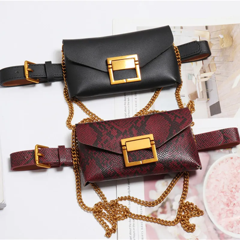

2018 Europe and the new fashion snake pockets women's casual wear with diagonal chain belt women