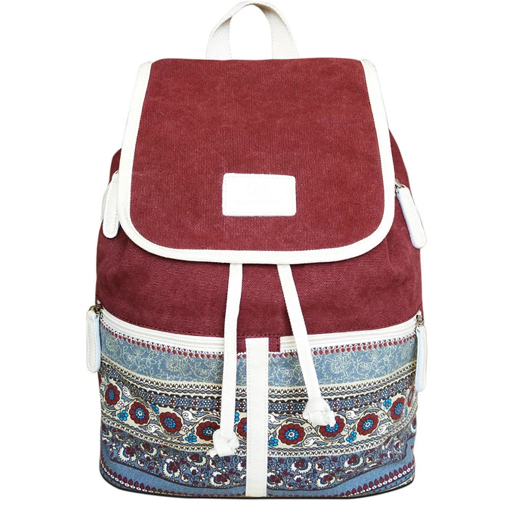 Женская модная повседневная сумка через плечо, школьные сумки для девочек, стильная сумка для книг в стиле ретро, брезентовый Рюкзак, повседневная дорожная сумка с цветочным принтом - Цвет: Бургундия
