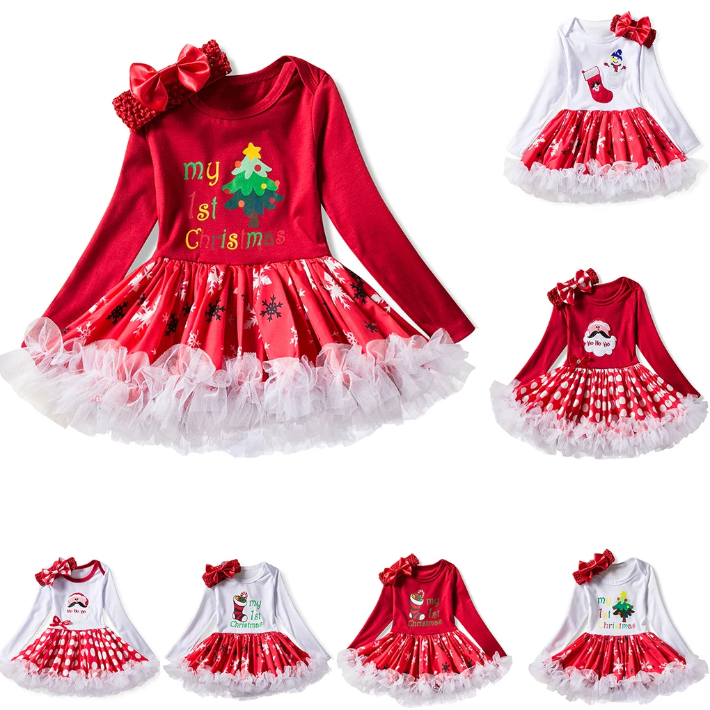

2Pcs/set 2019 New Toddler Baby Girls Christmas Dress Cartoon Snowman Long Sleeve Dress Headwear