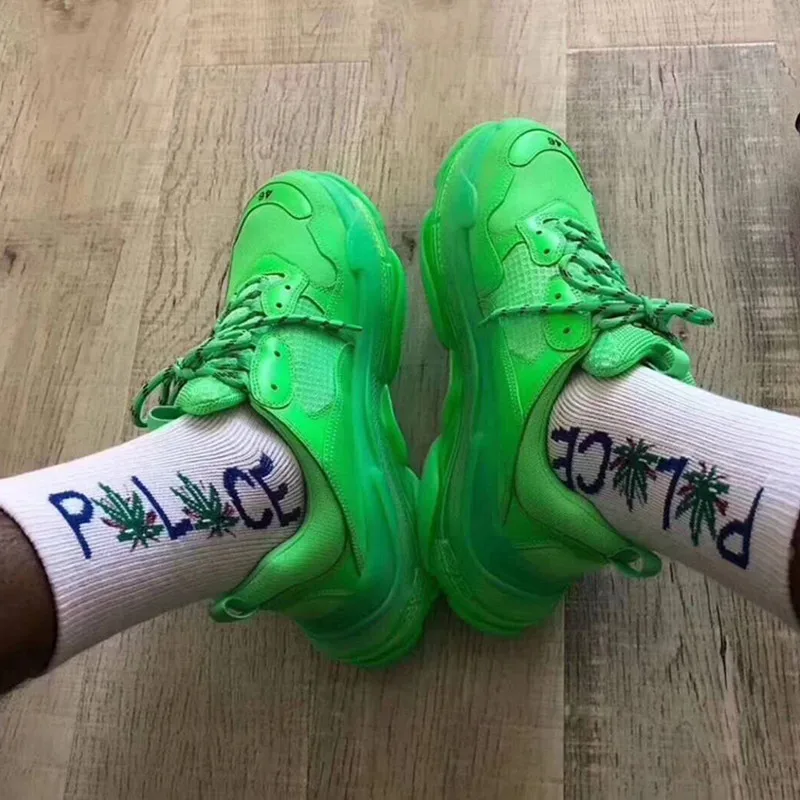 

Green Track trainers mesh nylon Patchwork Women Sneakers Lace Up Sport Shoes Woman Clear Sole Platform Dad Sneakers Triple S