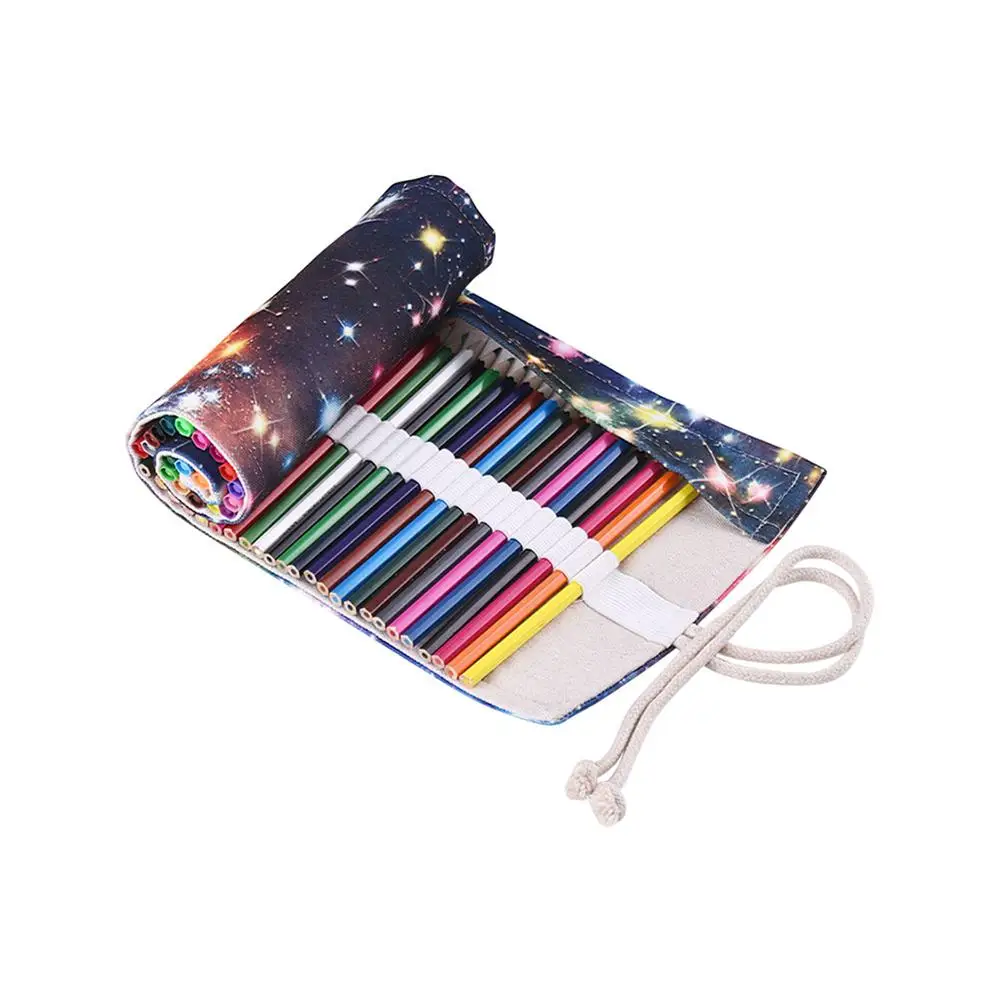 36/48/72 Holes Stars Canvas Roll up Pencil Bag Painting Brush Container