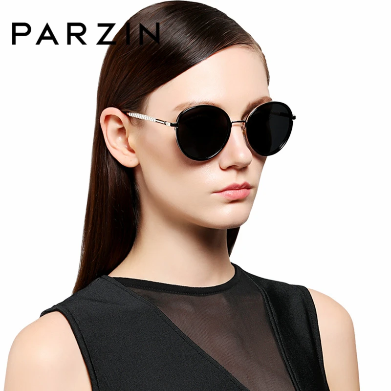 

PARZIN High Quality Retro Round Sunglasses For Women Elegant Artificial Pearls Leg Real Polarized Glasses For Driving