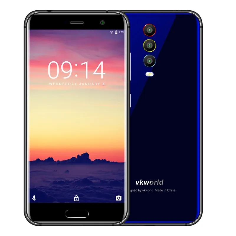 VKworld K1 4 Гб+ 64 Гб мобильный телефон Face ID отпечатков пальцев 5,2 дюймов Android 8,1 MTK6750T Octa Core Беспроводной зарядка с двумя sim-картами - Цвет: Синий