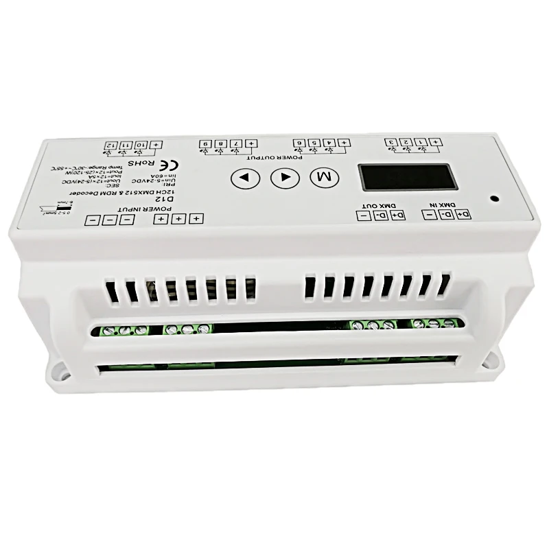 D12 CV Led DMX512 декодер постоянный Напряжение; DC5V-24 V вход; 5A* 12CH выход Din Rail 12 каналов DMX декодер RGB полосы декодер