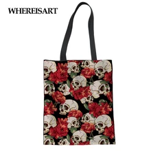 Сумка для покупок в стиле Харадзюку, Женская Удобная сумка для покупок, большая сумка с принтом черепа, женская сумка