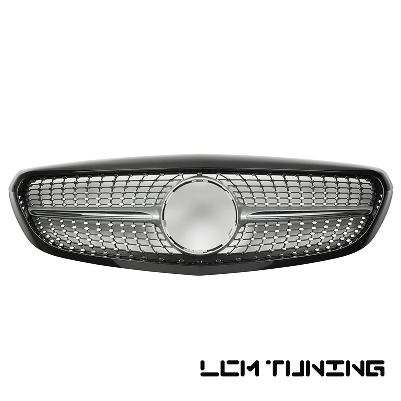 

For Mercedes For Benz C-class W205 2014-2018 with Emblem Classic Style Diamond Black/silver/chrome Front Bumper Racing Grille