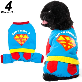 

Dog Jumpsuit Wholesale SUPER MONEY 2 Pattern Puppy Warm Coat Costume Pets Shop Accessories for Small Medium Dogs 4 Pieces/Lot