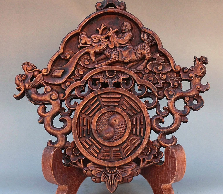 

Old China BoxWOOD Dragon Phoenix God Ride Kylin Eight Diagrams Folding Screen