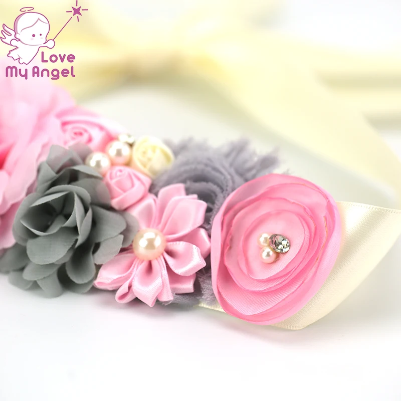 Розовый тканевый шелковый пояс для беременных розовый серый шифоновый атласный кружевной пояс с перьями с цветами для фотосессии 10 шт./партия