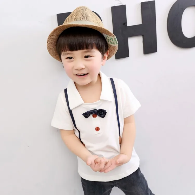 summer boys bow tie t shirt new fashion baby turn down collar tops