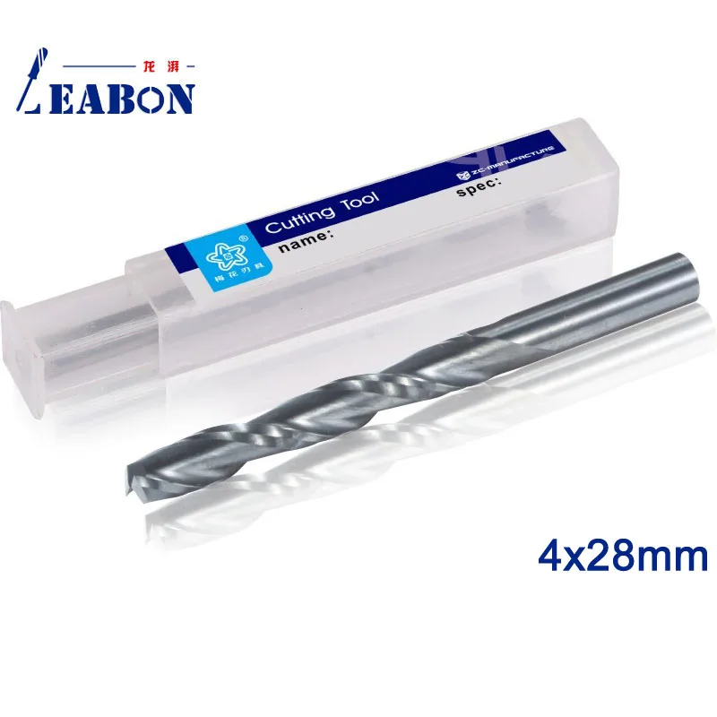 

LEABON 10pcs 4x28mm CNC Milling Cutter Two Double Flutes Tungsten Spiral End Mill CNC Router Bits for MDF rose wood