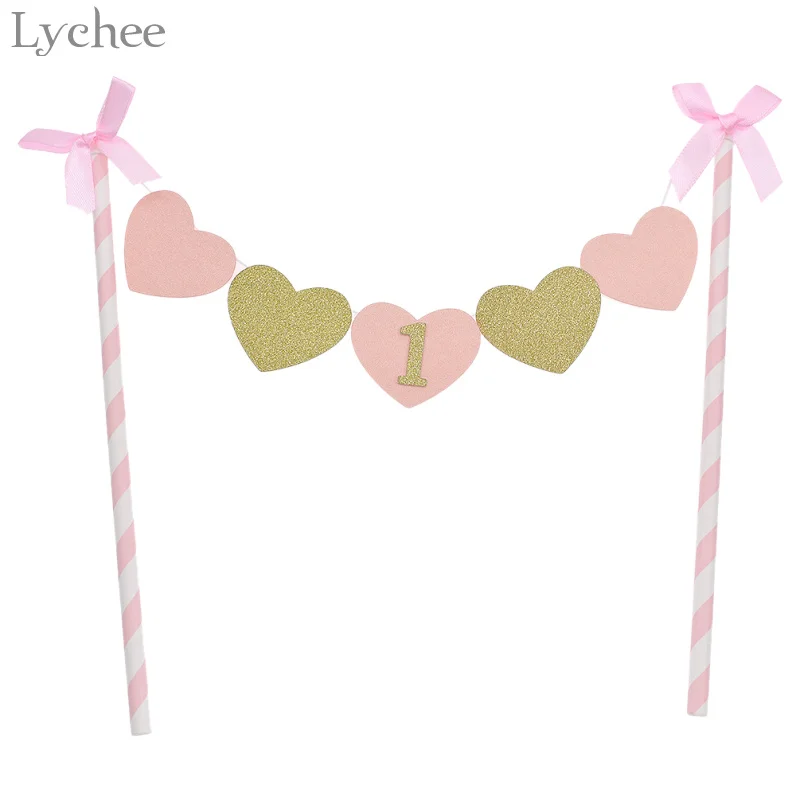 

Lychee 1st Love Heart Birthday Cake Flags Children Birthday Party Supplies Bunting Garland Baby First Birthday Cake Toppers