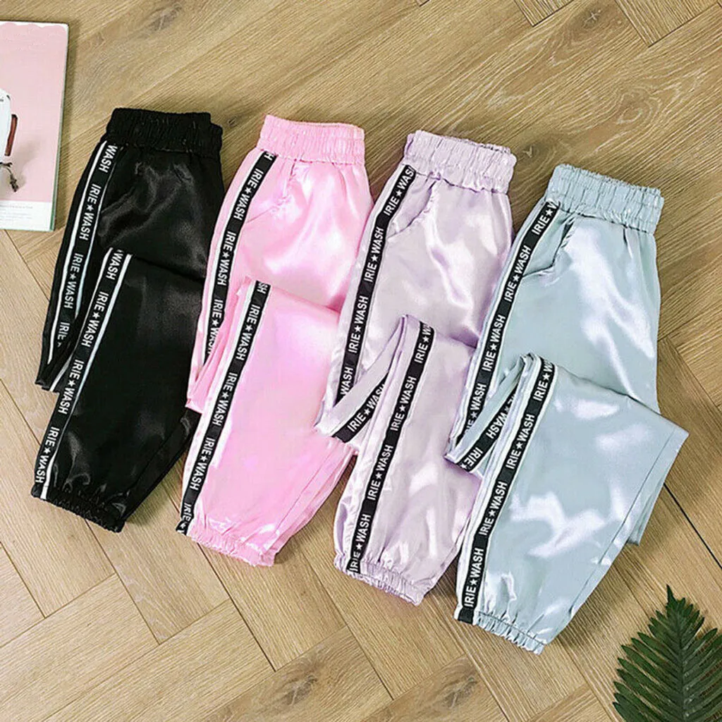 

Trousers Pants Fashion Women Letter Pocket Elastic Waist Reflective Sport Ribbon pantalones mujer spodnie damskie joggers women