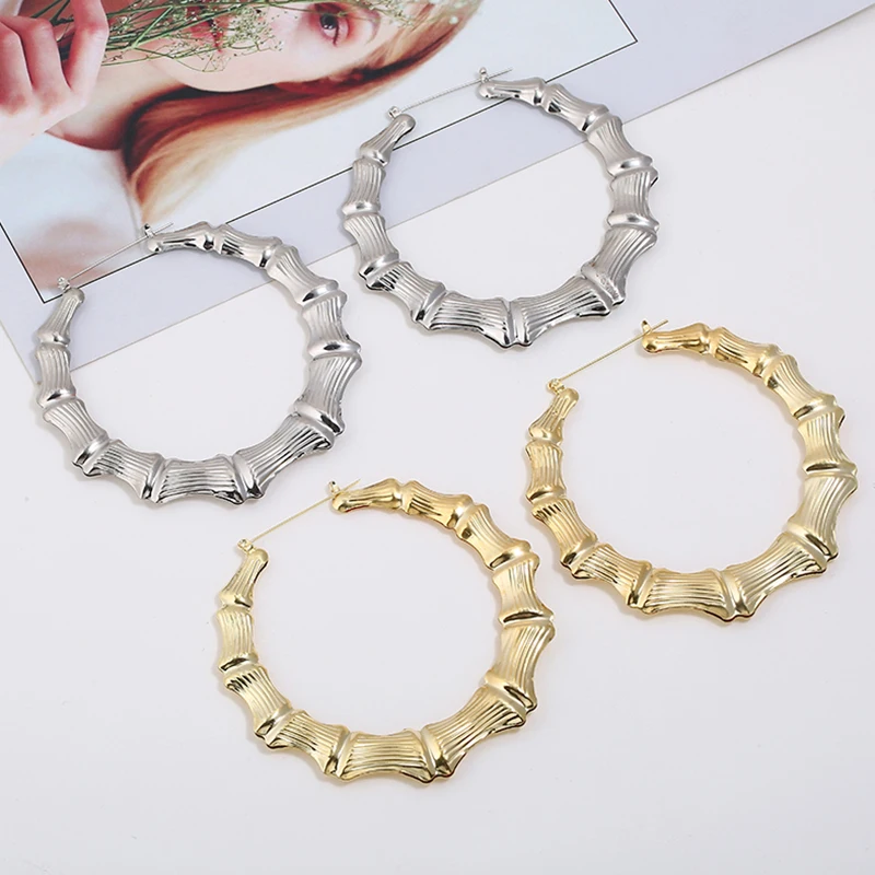 Горячая Распродажа, большие круглые креольские серьги-кольца, Преувеличенные золотые и серебряные панк большие винтажные Бамбуковые серьги для женщин, ювелирный подарок