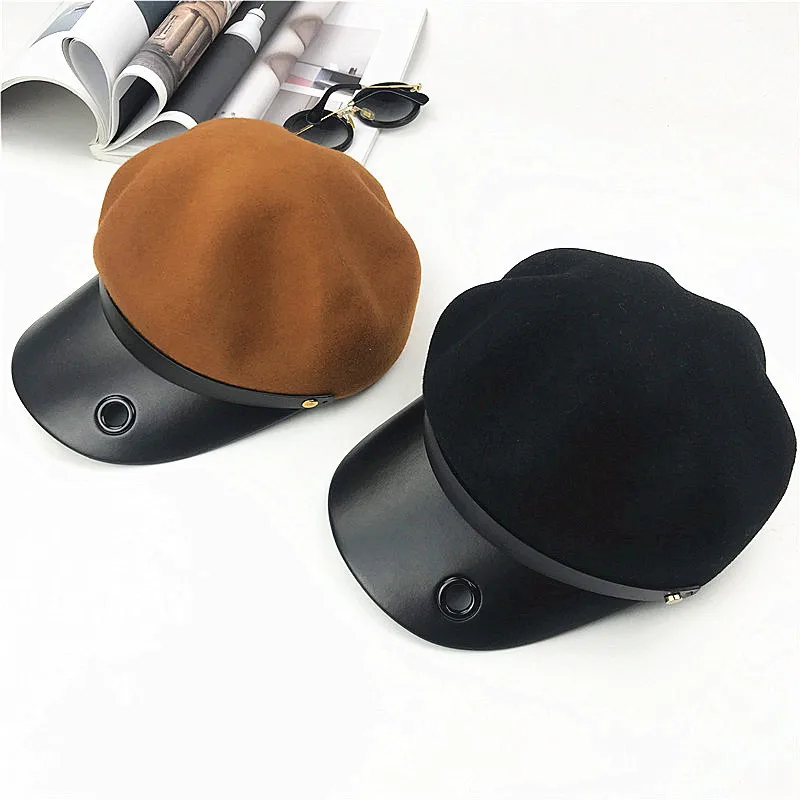 

Along The Skin Woolen Hat Octagonal Hat Newsboy Cap. Lovers Cap Baseball Hat Eight Autumn And Winter Wool Felt Hat Children