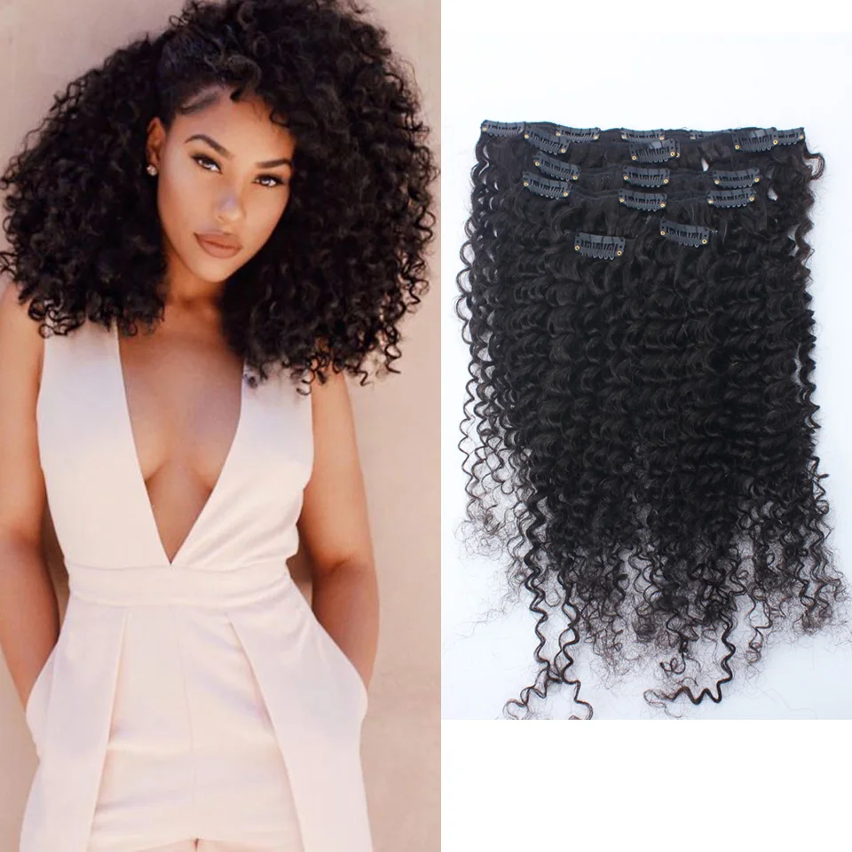 7A Brazilian Afro Kinky Curly Clip In Human Hair Extensions 120g 7Pcs