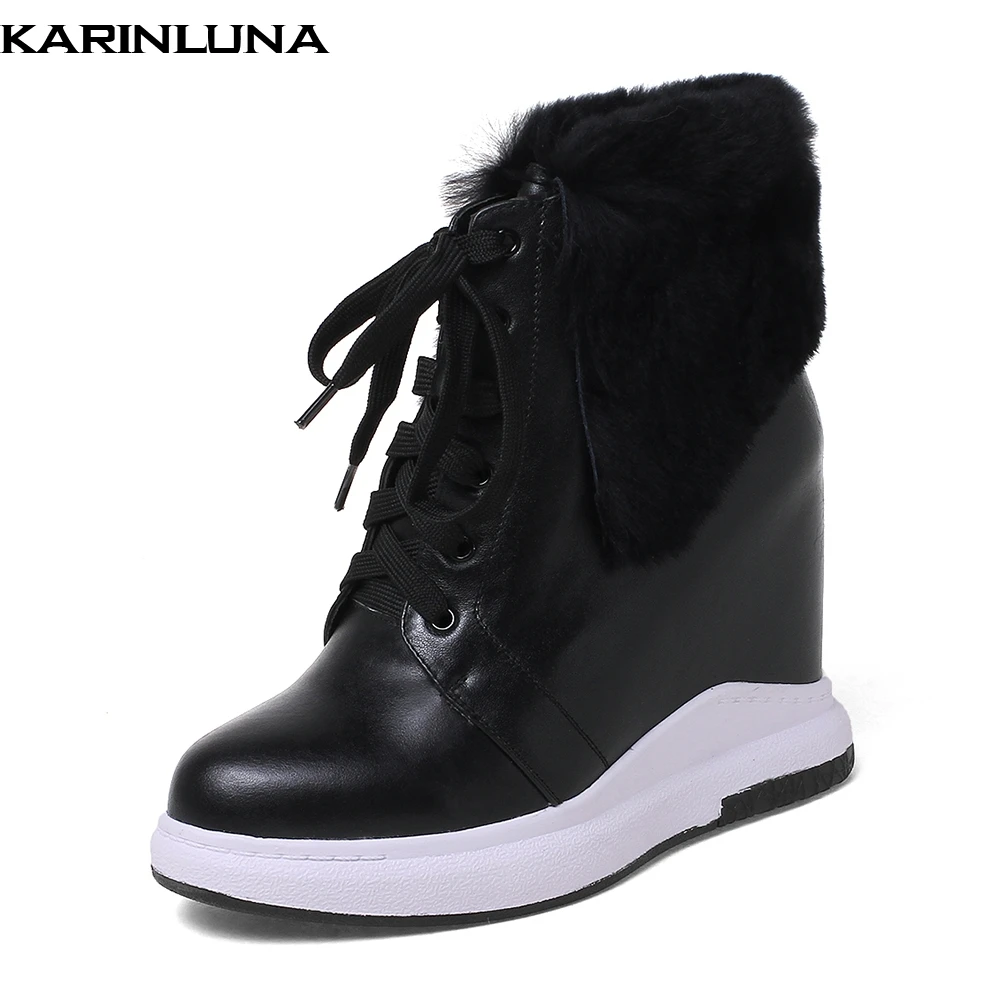 

KARINLUNA 2018 Large Size 32-40 Wholesale Lace Up Ankle Boots Woman Shoes Black Platform Add Fur Winter Boots Female Shoes
